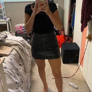 Free People Black Leather Mini Skirt